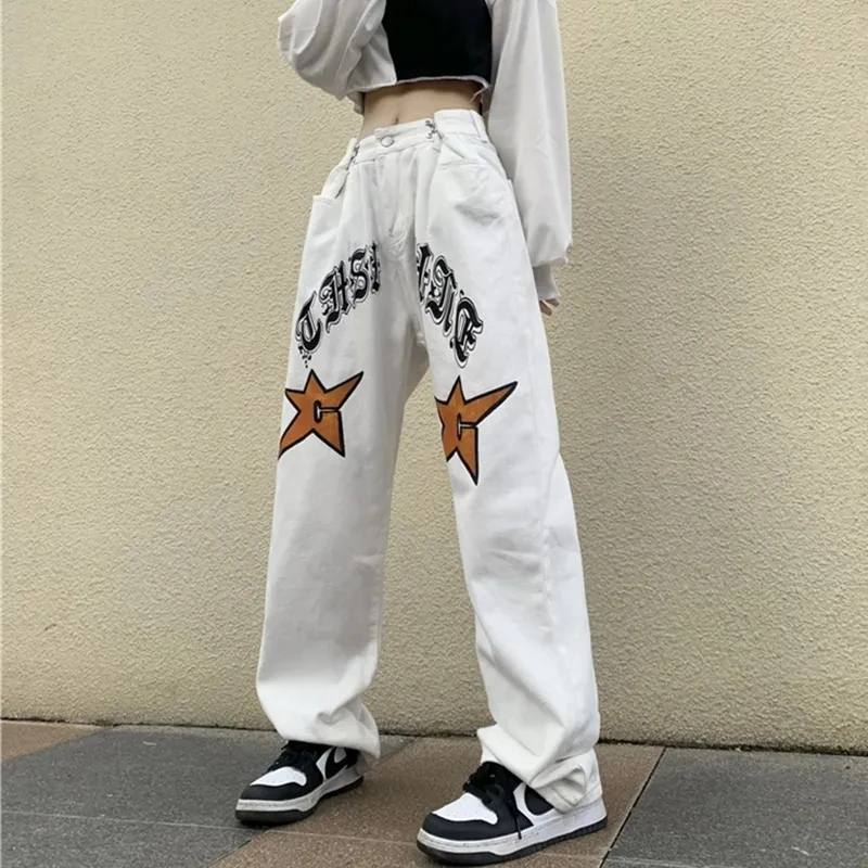High Waist Y2k Star Embroidery Baggy Jeans Pants Mens Vintage Japanese Streetwear Denim Trousers Male Causal Wide Leg Unisex