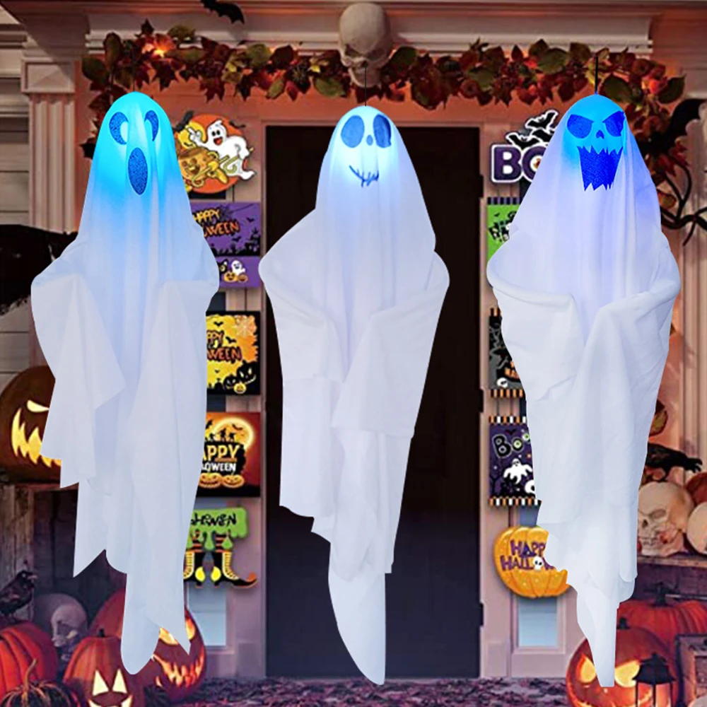 

3pcs Halloween Ghost Hanging Decorations Light Up White Flying Ghosts For Home Party Tree Window Wall Ornament Scary 2022 Gift