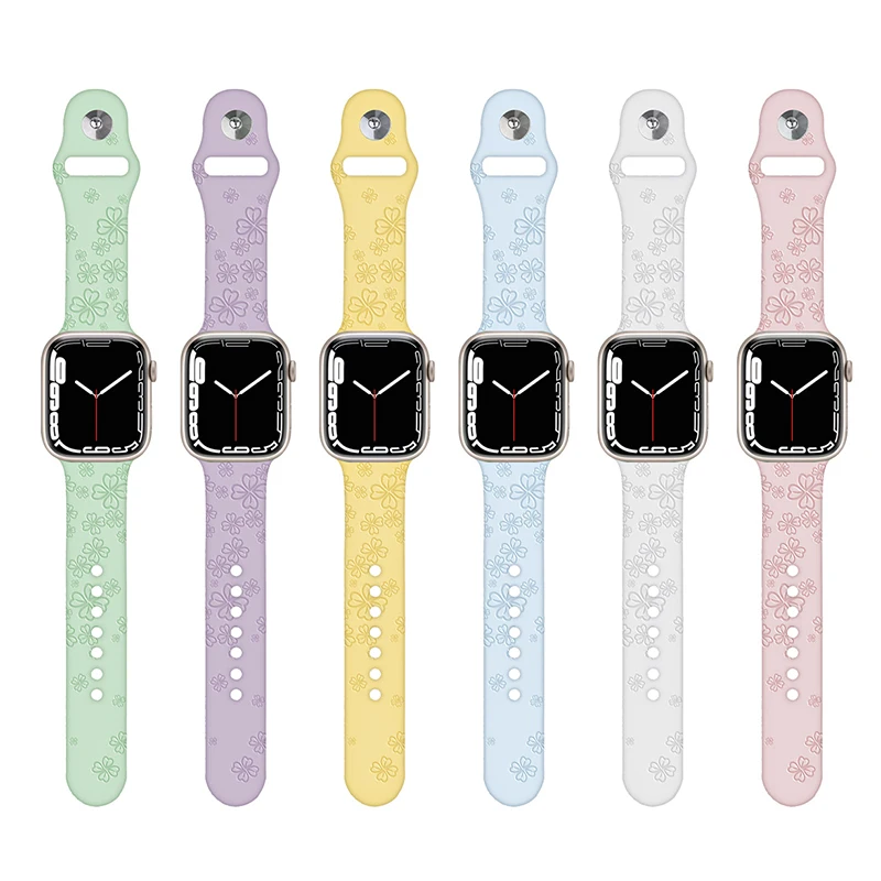 Lucky Floral Engraved Silicone Band for Apple Watch 38mm 40mm 41mm Fashion Colorful Strap for iWatch Series 8/7/6/5/4/3/2/1/SE