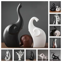 black white porcelain animal figurines ceramic home decor swandeerelephanttree ornaments decorative cabinet miniatures
