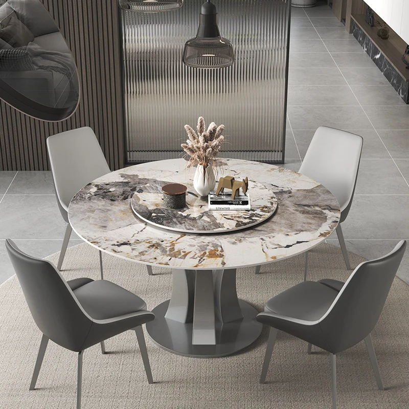 

Italian Minimalist Marble Round Table With Turntable Home Small Apartment Luxury Modern High-end Slate Table Mesa Home Furniture
