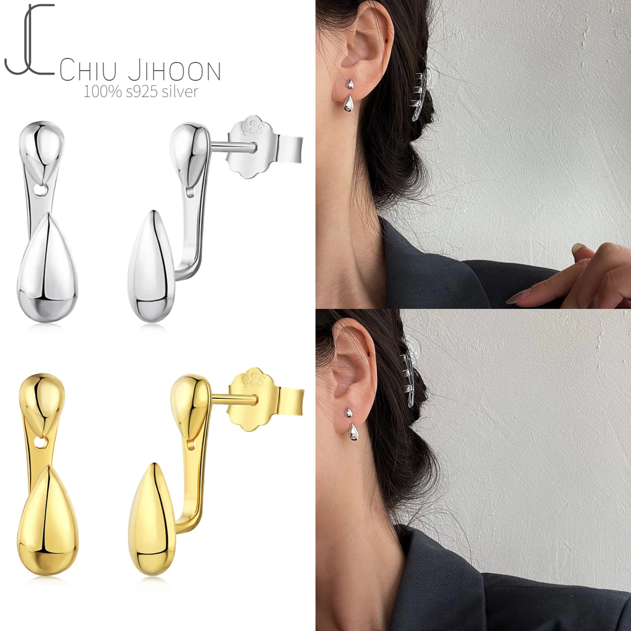 

S925 Sterling Silver Shiny Water Drop Earrings Women Rear Hanging Tears Earrings One Or Two Wearing Personality Earrings Women