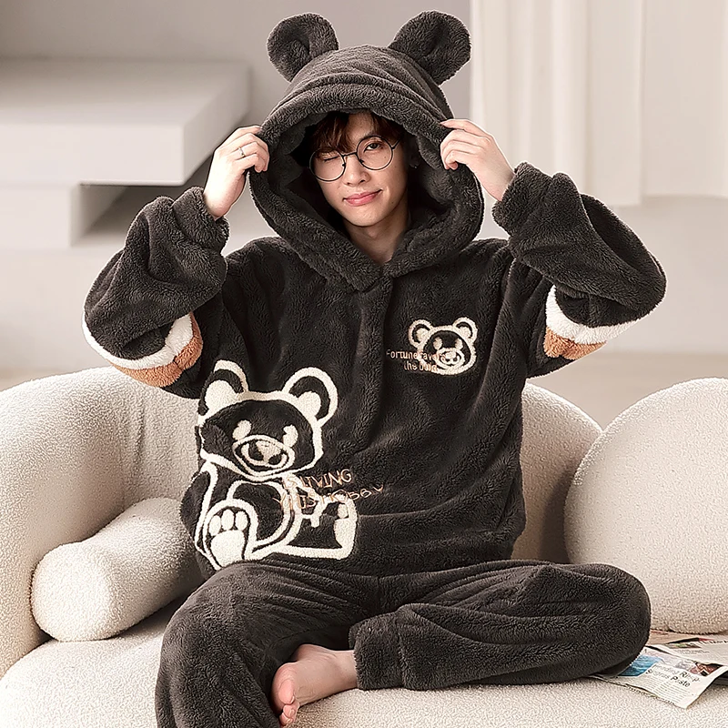 Пижамный мужской комплект из кораллового флиса цвета в ассортименте |