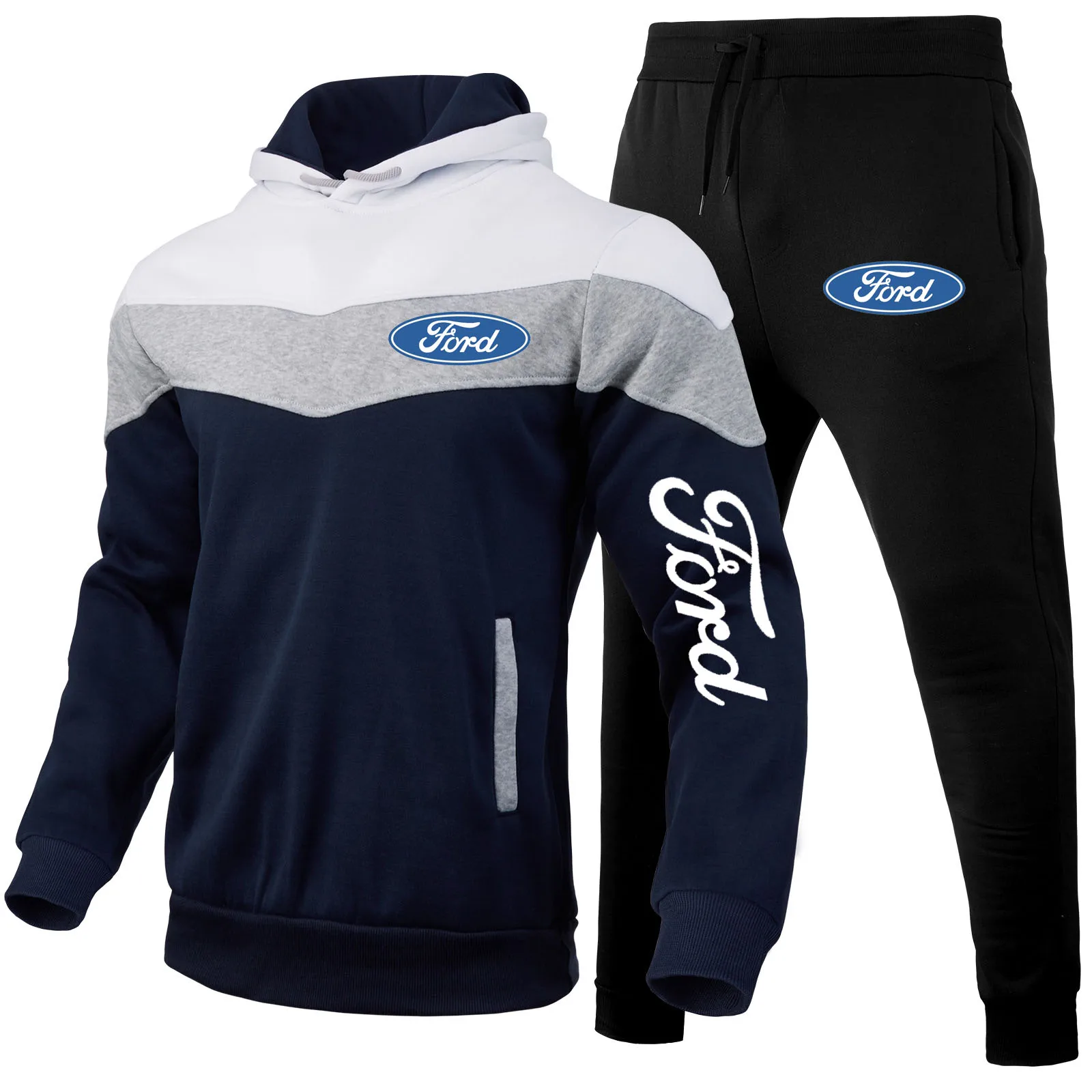 

Мужской комплект из 2 предметов, флисовая толстовка с капюшоном и штаны, худи с принтом автомобиля Ford, весна-осень 2022