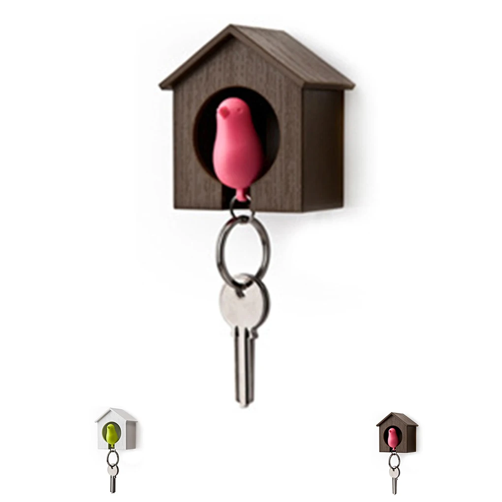 

2021Birdhouse Shape Keychain Likable Bird Nest Sparrow House Key Chain Ring Whistle Wall Hook Holders