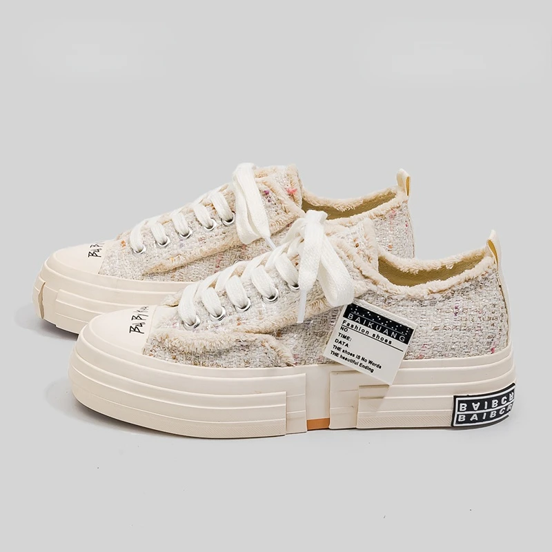 New Girl's Sneakers Low Top Lace Up Pink Canvas Women Shoes Thick Sole 35-40 Black Casual Shoes Nice Quality