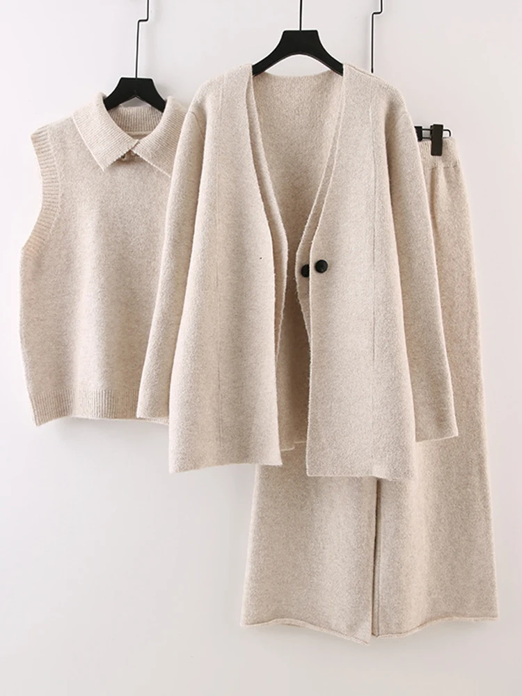 LANMREM осенне-зимний трикотажный комплект из 3 предметов женский пуловер с