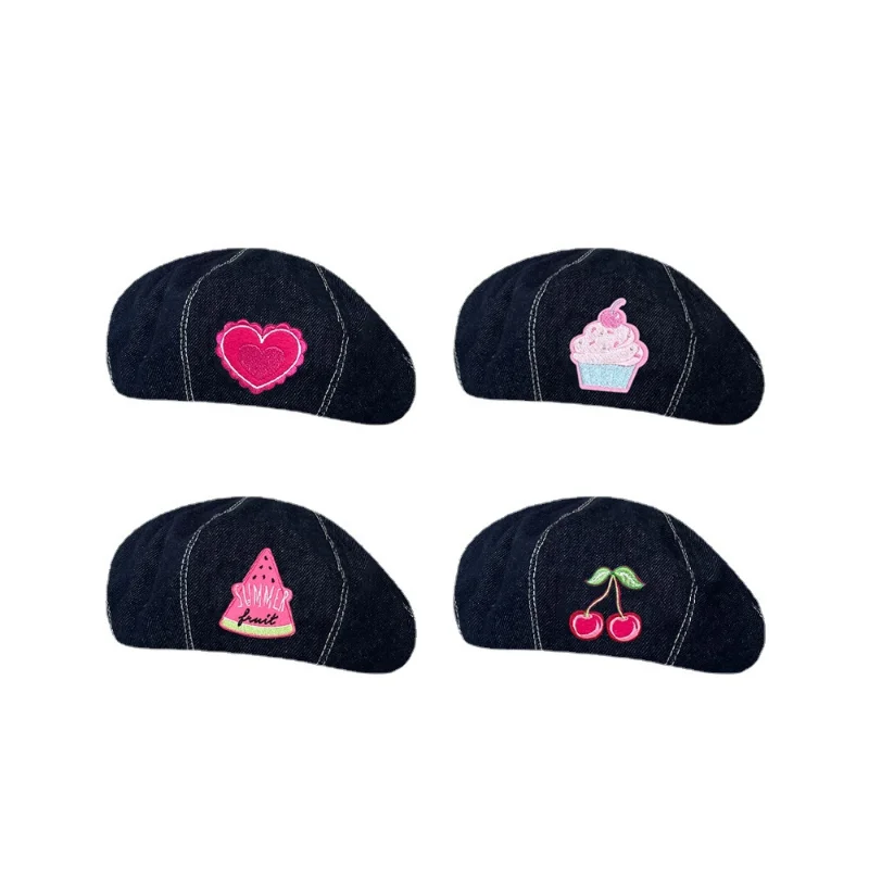 

Japanese Sweet Cute Embroidered Cowboy Beret Women Spring and Summer Outdoor Versatile Cloud Hat Simple Temperament Painter Cap