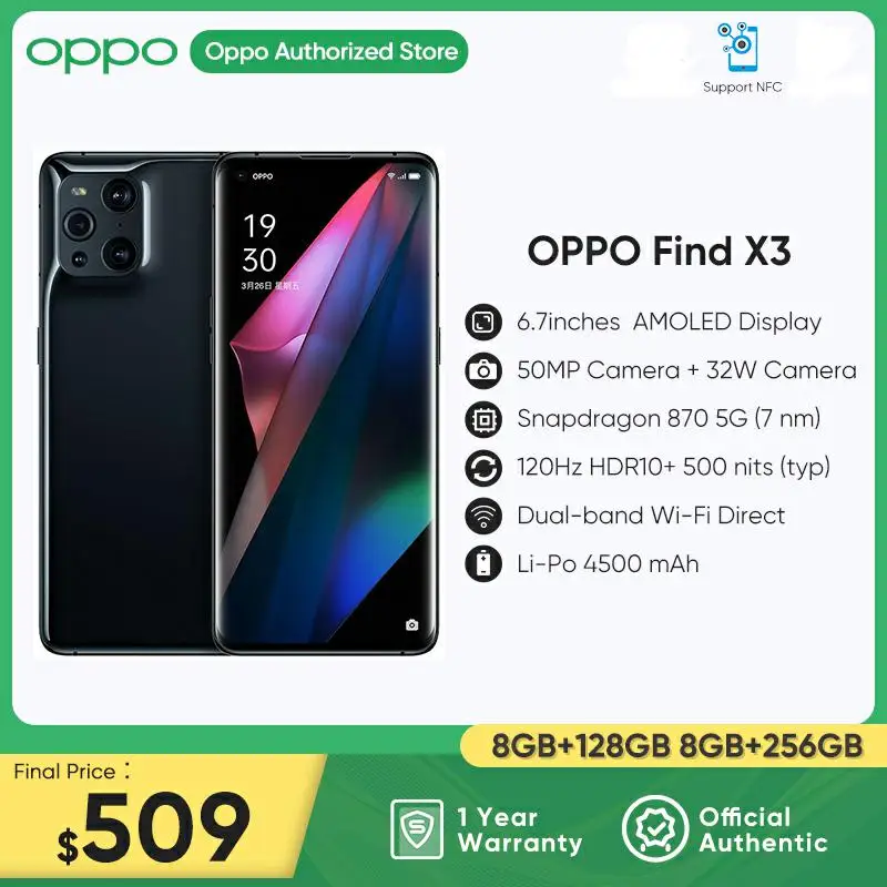 

New Original Official OPPO Find X3 Pro 5G Smartphone 6.7inch AMOLED Snapdragon 888 4500 mAh 65W SuperVOOC 50MP Camera NFC