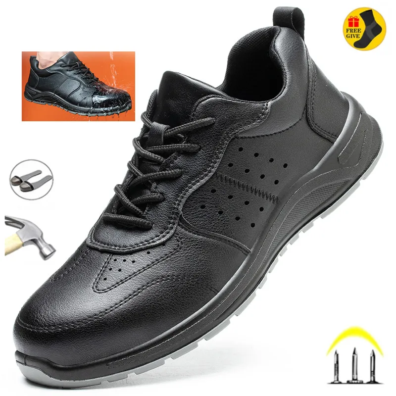 And Women Waterproof Black Leather Shoes Non-slip Kitchen Sh