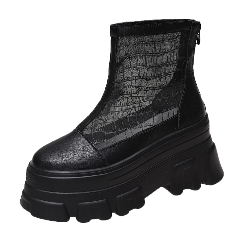 Chunky Summer Sneakers Women 2022 Thick Sole Platform Vulcanize Shoes Woman Casual 8CM Breathable Mesh White Shoes High Heels