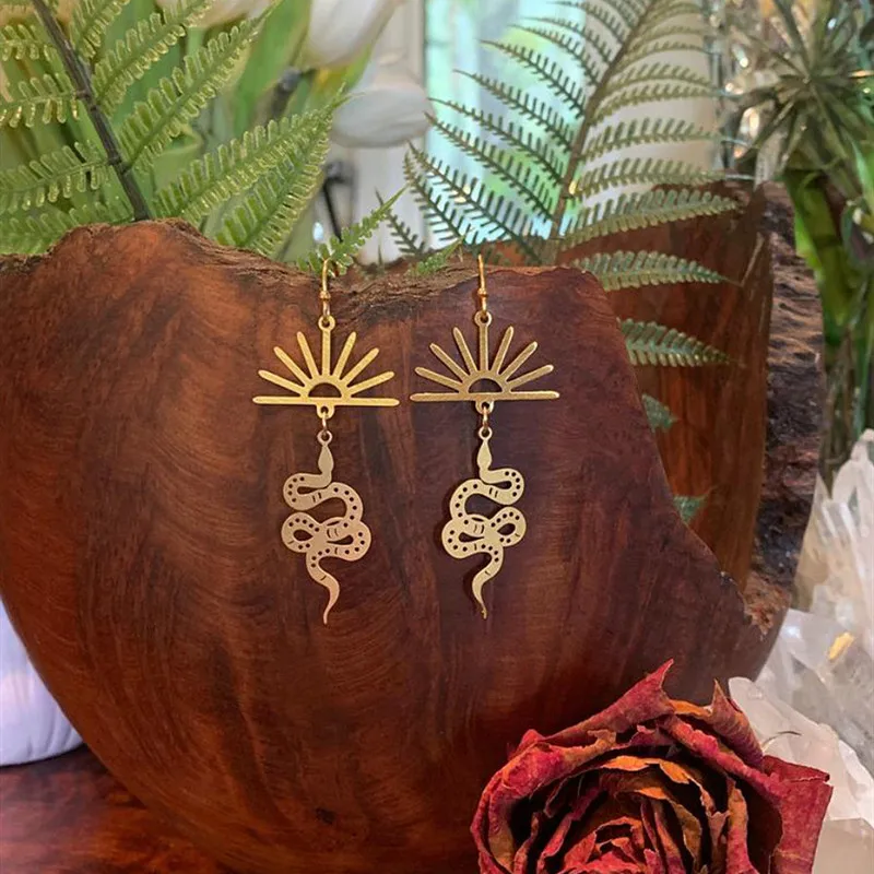 

Gold Snake Pendant Earrings Fashion Vintage Half Sun Boho Punk Jewelry Gifts Women Girls Earrings Jewelry Accessories 2022