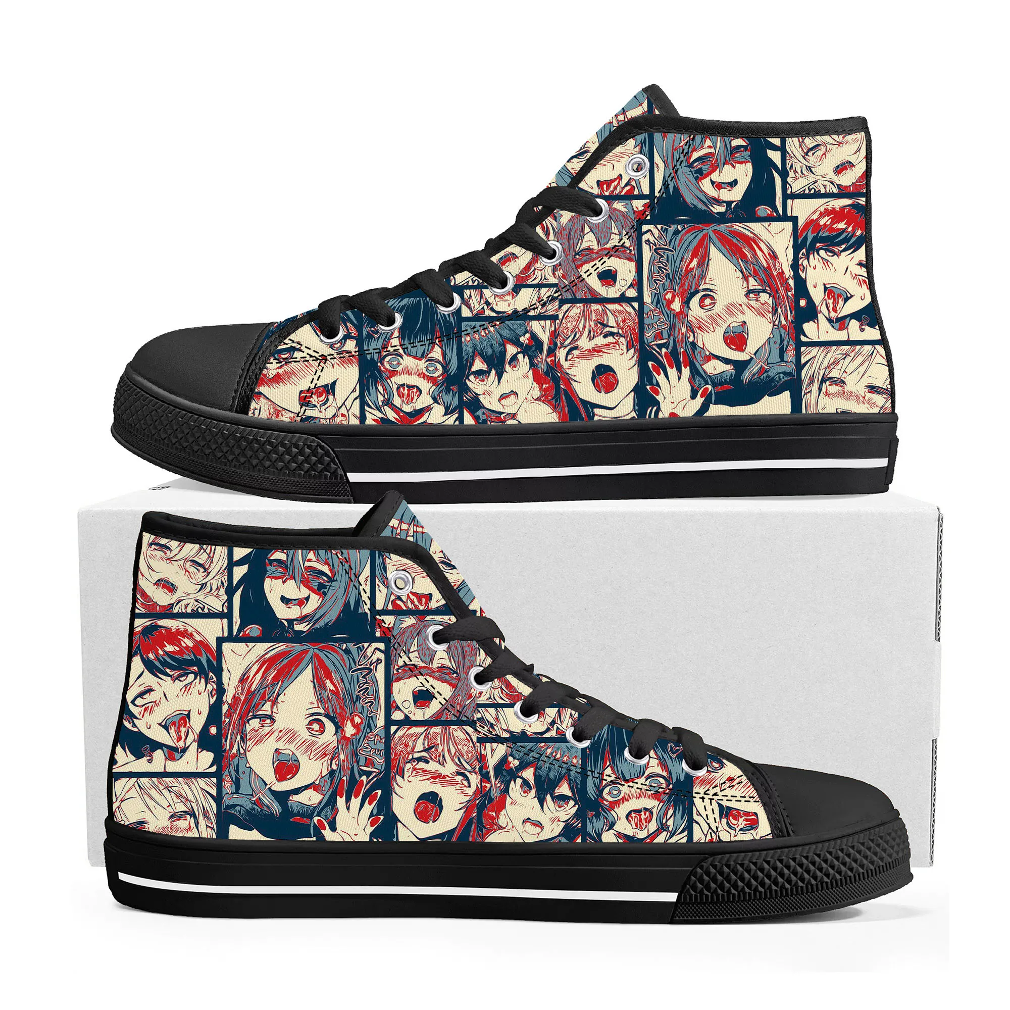 

cartoon Ahegao High Top Sneakers Mens Womens Teenager Canvas High Quality Sneaker Casual Custom Made Shoes Customize DIY Shoe