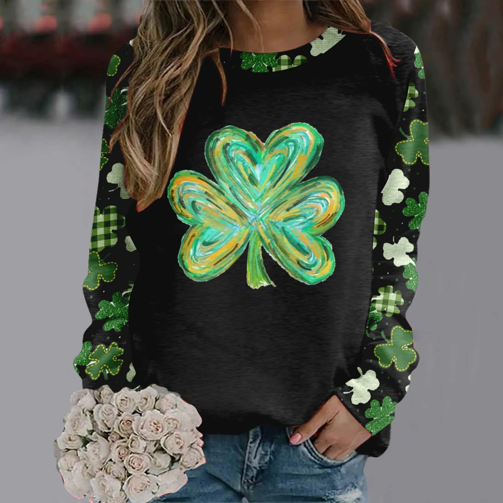 

Women Sweatshirts St Pa Day Green Hoodies Sweatshirt Raglan Sleeve Shirt Pullover Tops Tops Ropa Mujer Sudadera Aesthetic