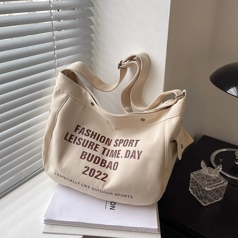 

New Large-Capacity Brand Canvas Letter Print Versatile Western-Style High-Quality Texture Women Shoulder Crossbody Shopping Bag