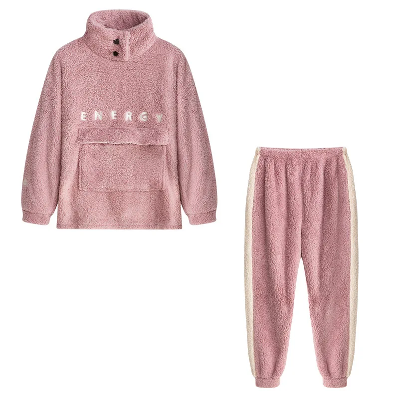Autumn Winter Pajamas Sets Women Men Coral Fleece Winter Thick Warm Flannel 2Piece /Set Couples Pyjamas Nightwear Home Clothes