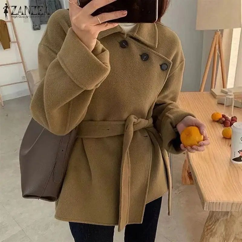 

Весенне-осенняя однотонная женская верхняя одежда с длинным рукавом, Женская Повседневная винтажная куртка оверсайз, женские модные шерст...