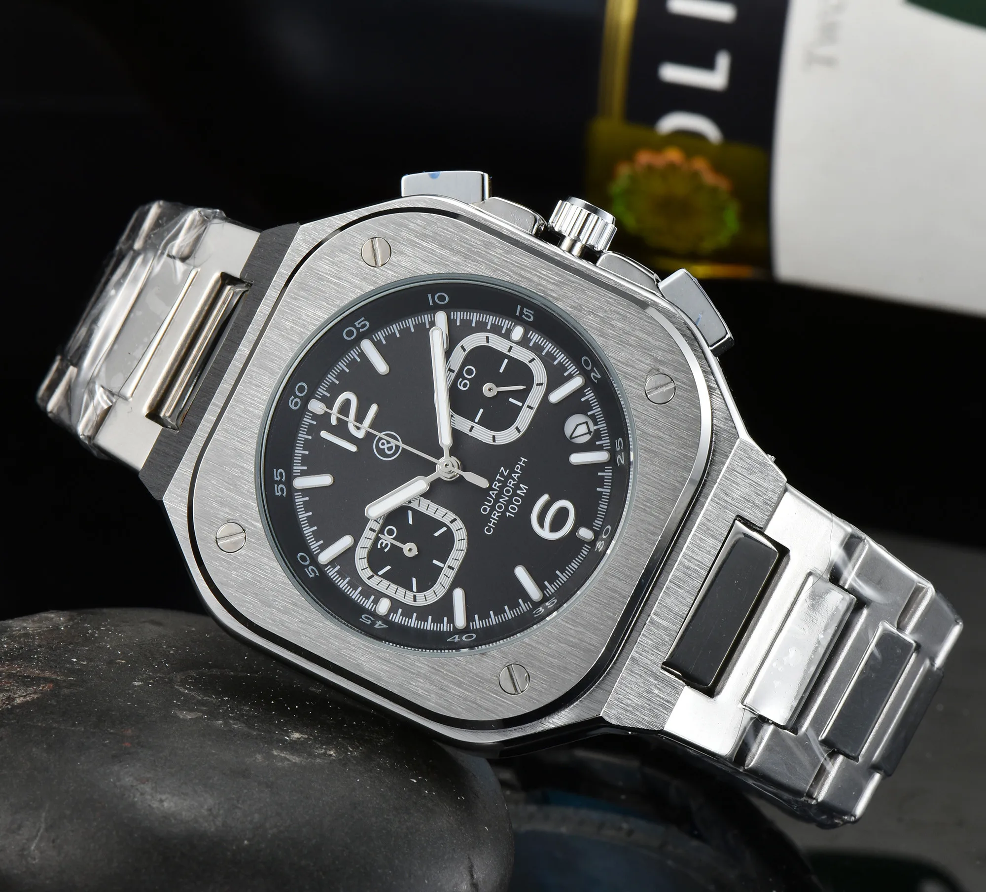 

New BR Model Sport Quartz Bell Luxury Multifunction Watch Business men Full Stainless Steel Man calendar Ross Square Wristwatch