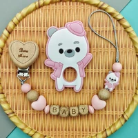customizable beech english letter name baby silicone kids pacifier clips chains teether pendants baby pacifier kawaii teether