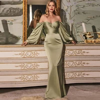 sexy bra puff sleeve off shoulder satin mermaid evening dress sweetheart side formal prom dress 2022 formal party and floor leng