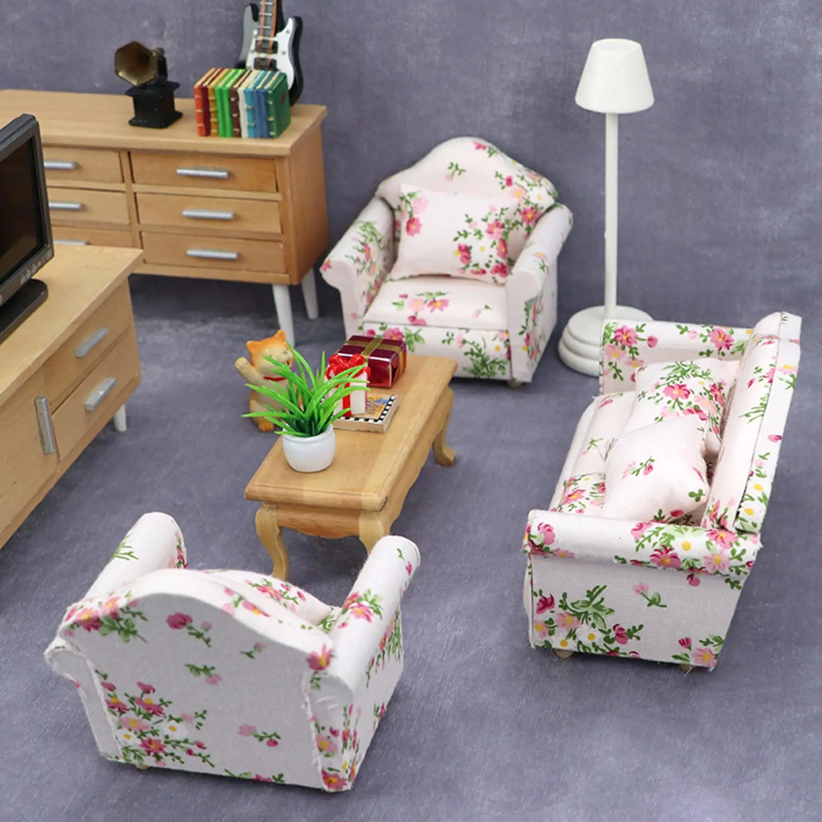 

Simulation Dollhouse Sofa Set, Kids Pretend Play Toy Dolls House Furniture Decor