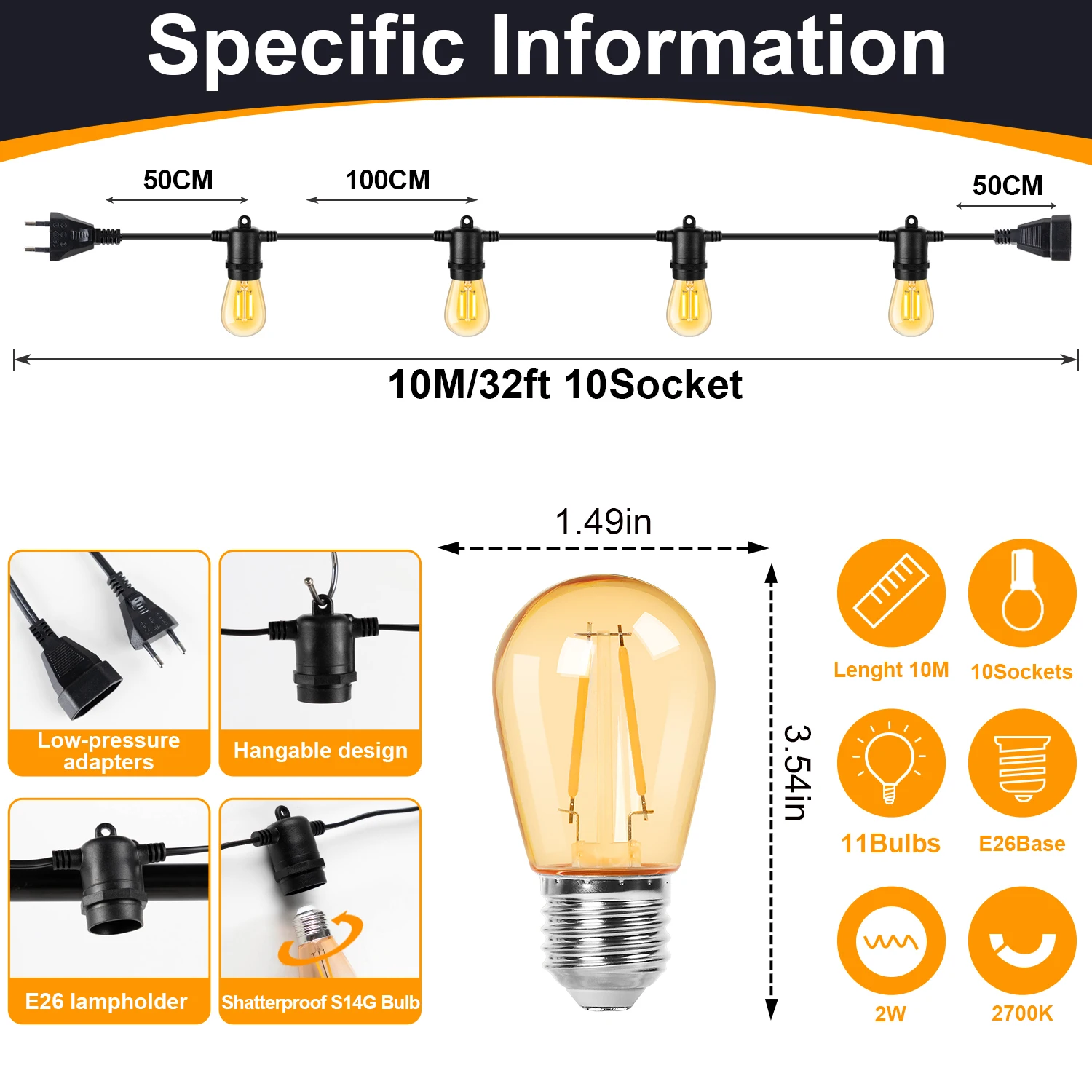 

Водонепроницаемые LED гирлянды Grensk S14 теплый белый 220В