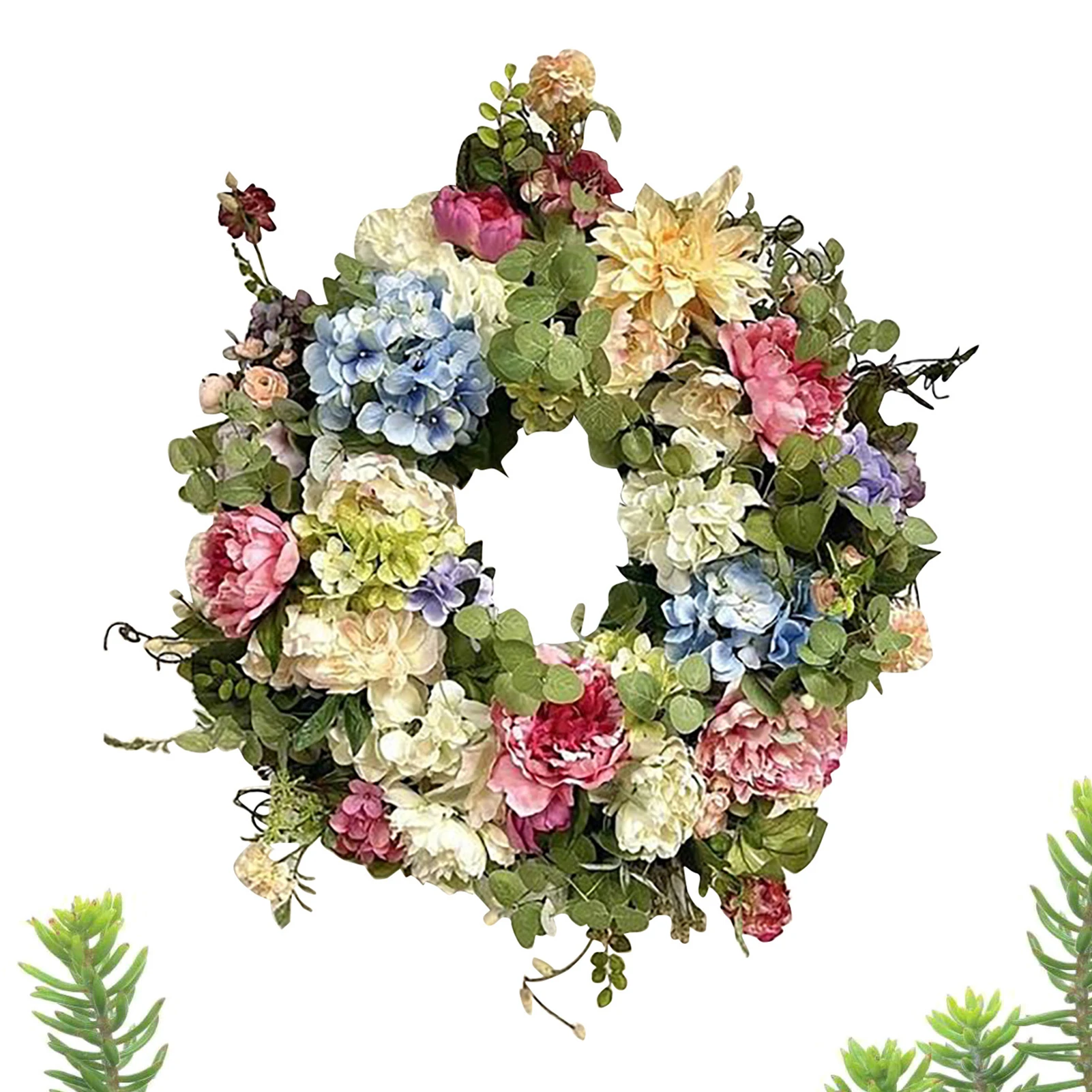 

17.7in Front Door Decor Spring Wreaths Summer Wreaths Colorful Flowers For Front Door Decor Artificial Blooms For Indoor Outdoor