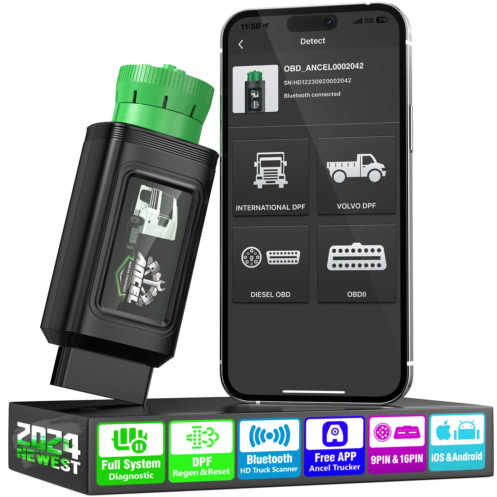 ANCEL HD120 Bluetooth сверхмощный сканер для грузовиков все системы D.P.F диагностический