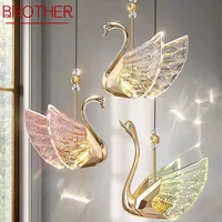 brother nordic pendant lamp creative gold led linear swan chandelier light for decor home dining room bedroom fixtures