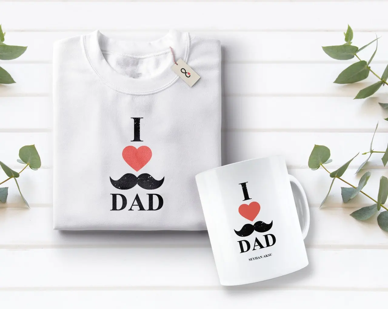 

Персонализированные Love Papa» («Я люблю папу» дизайн белая футболка и кружка Seti-2