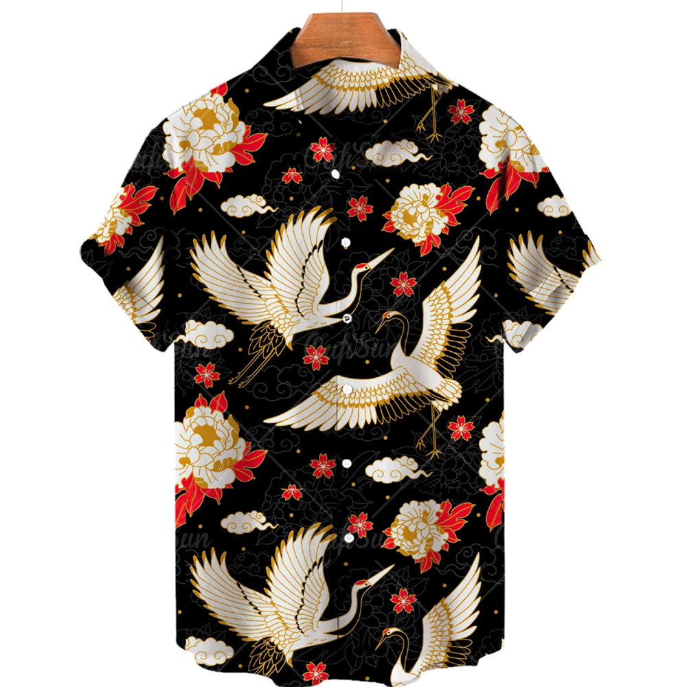 2023 Animal Crane 3d Print Beach Hawaiian  Summer Shirt Short Sleeve Shirt Streetwear Loosed 5xl Camisa Social Chemise Homme