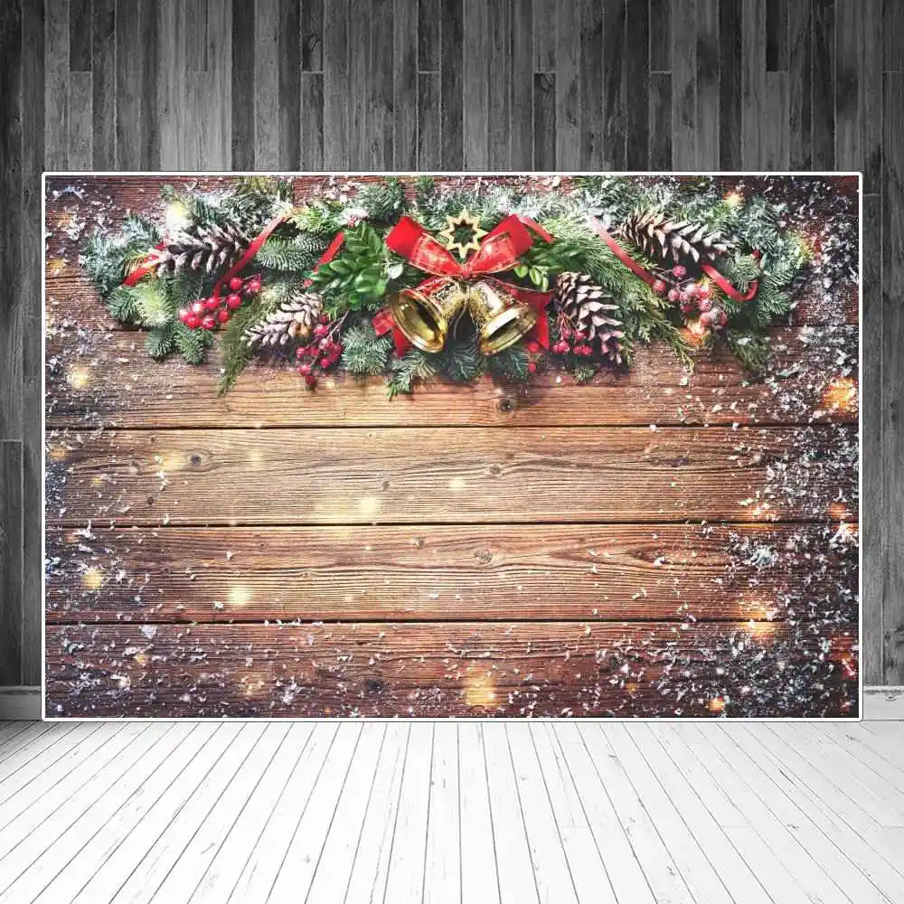 

Фон для фотосъемки с изображением рождественских сосновых конусов, Падуба, колокольчика, снега, точек, деревянных досок, досок