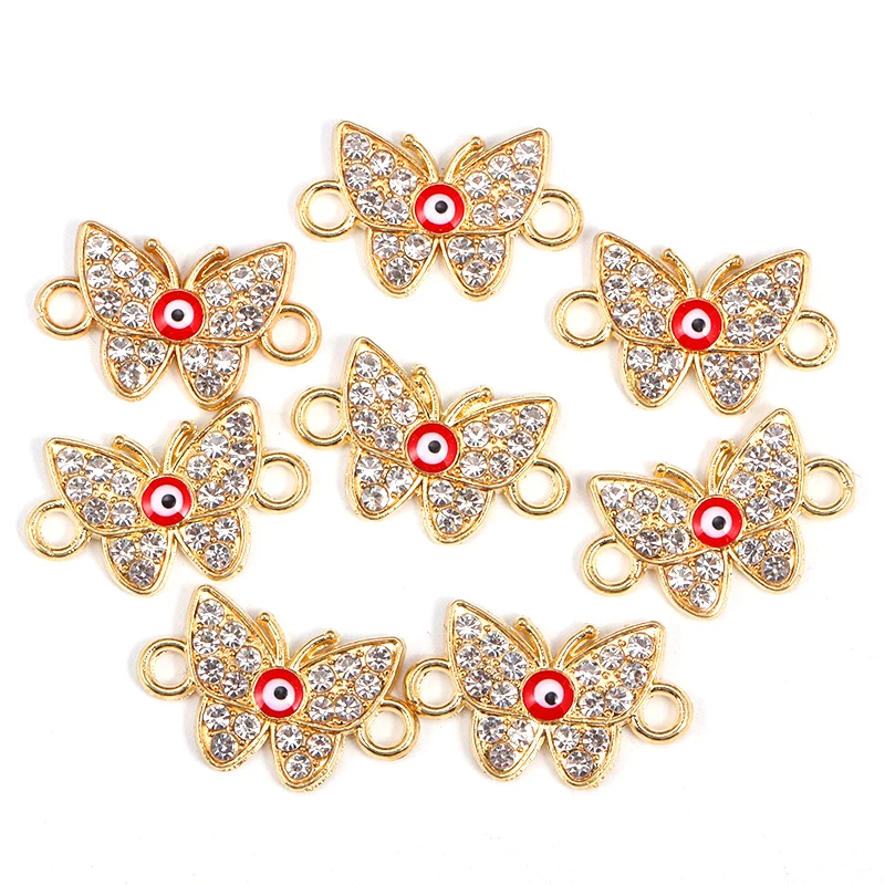 15Pcs 13*21MM Delicate Shiny Rhinestone With Evil Eye Charms Connectors For Women Jewelry Earrings Necklace Making Accessories