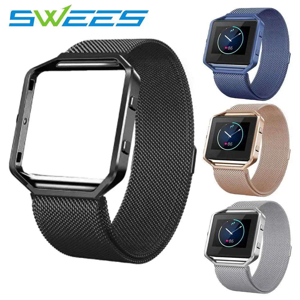 Stainless Steel Magnetic Band with Metal Frame Case + Straps For Fitbit Blaze Smart Watch Frame Protector S L Women Men