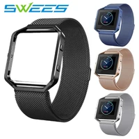 stainless steel magnetic band with metal frame case straps for fitbit blaze smart watch frame protector s l women men