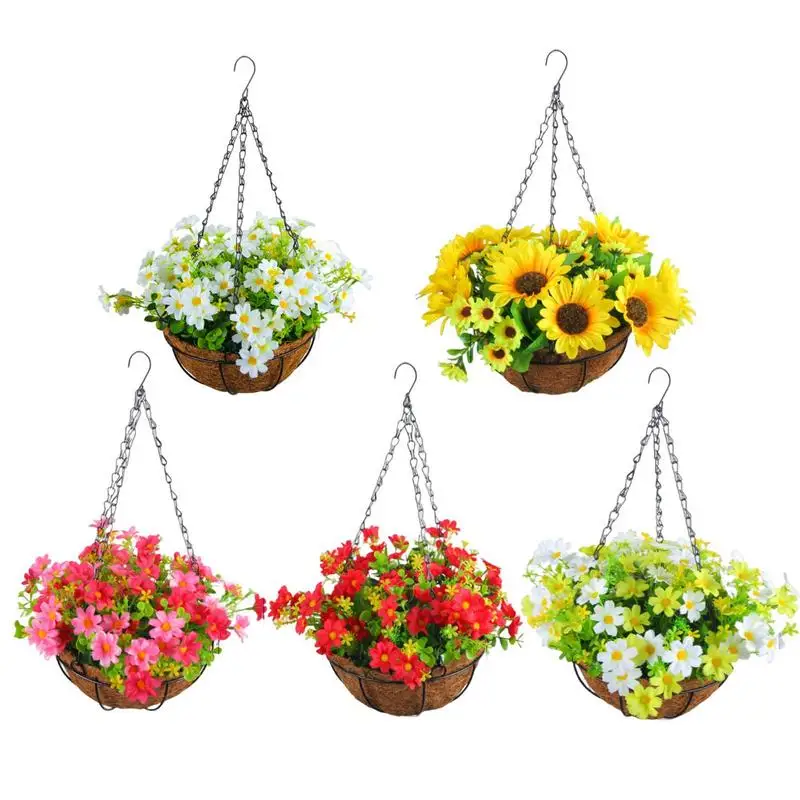 

Artificial Hangings Flowers In Basket Colorful Small Daisy Silk Home Garden Decoration Long Stem Housewarming Garden Table Decor