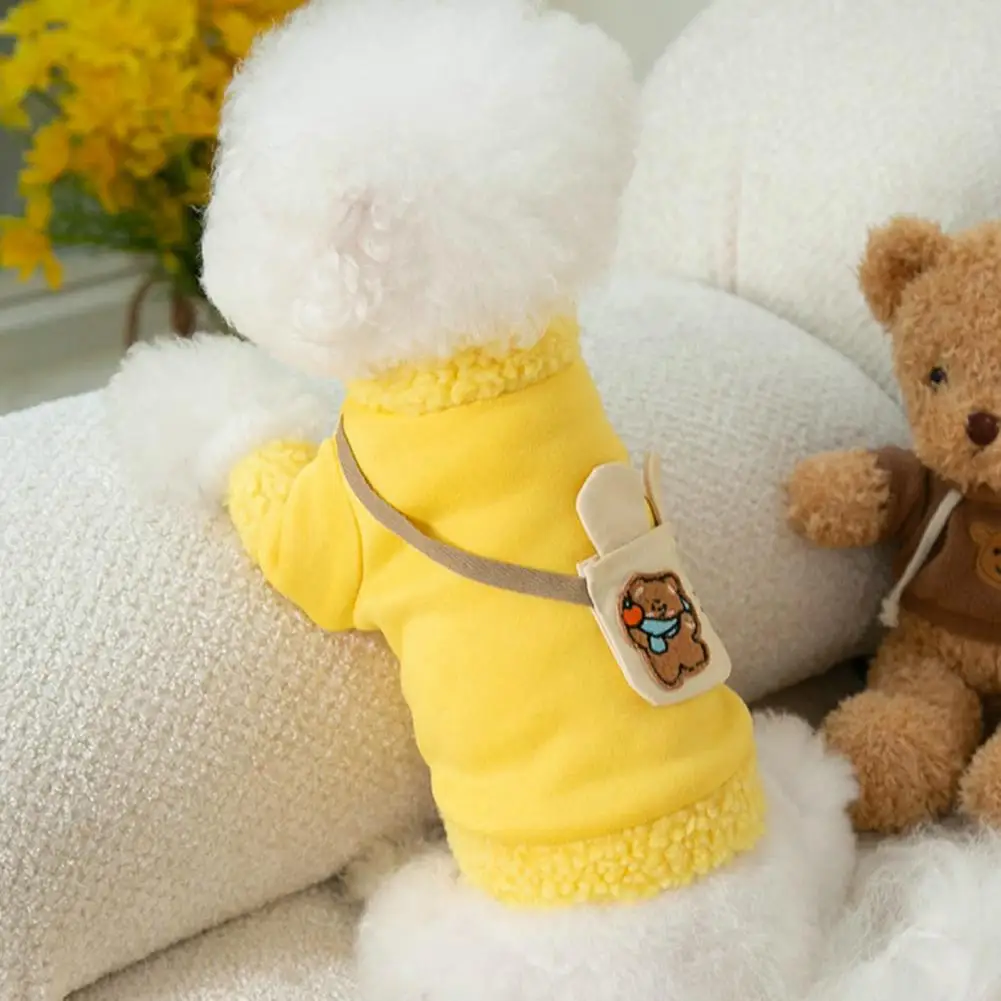 Thickened  Cozy Pet Puppy Two-legged Plush Outfit Washable Dog Clothing with Bear Canvas Crossbody Bag   Pet Accessories