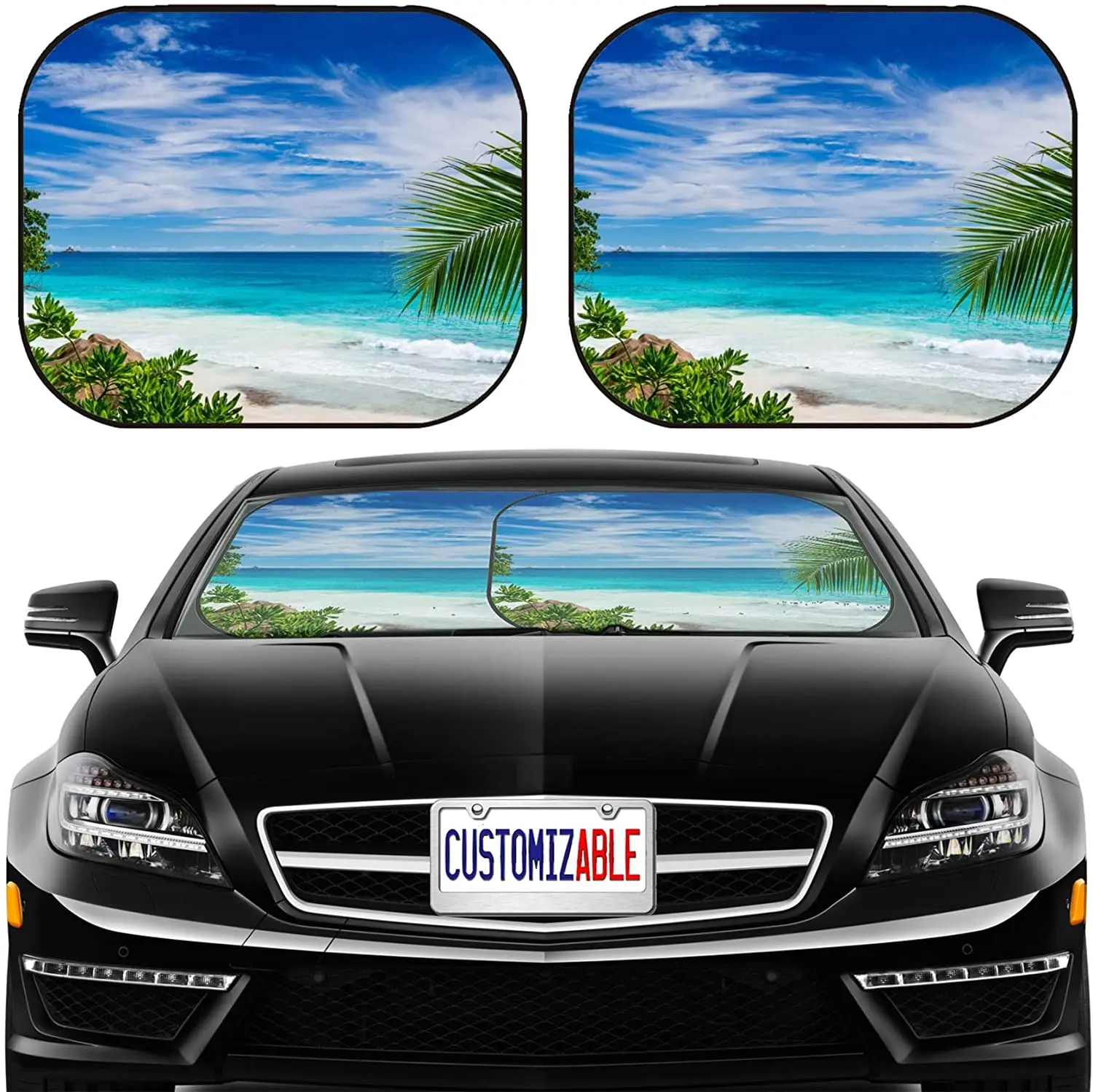 

Car Sun Shade Windshield Sunshade Universal Fit 2 Pack, Block Sun Glare, UV and Heat, Protect Car Interior,