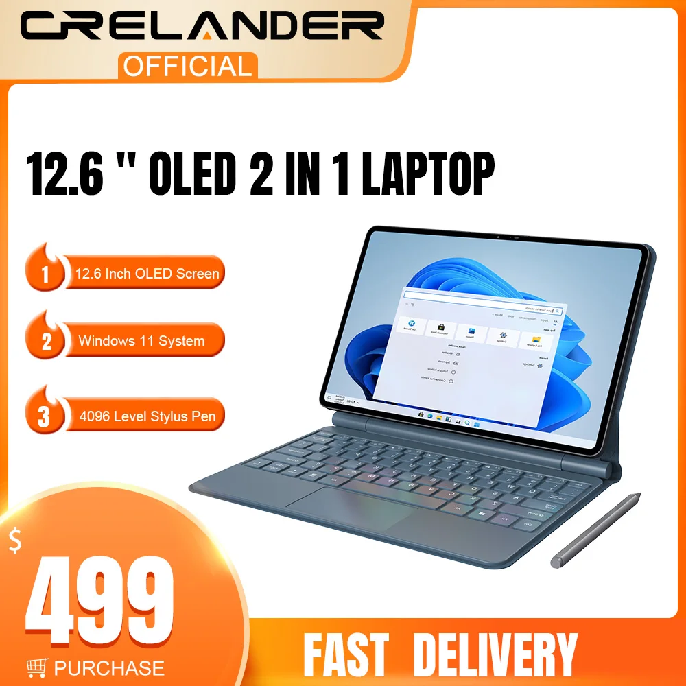 CRELANDER 2 in 1 Notebook 12.6 Inch OLED Intel Celeron N5100