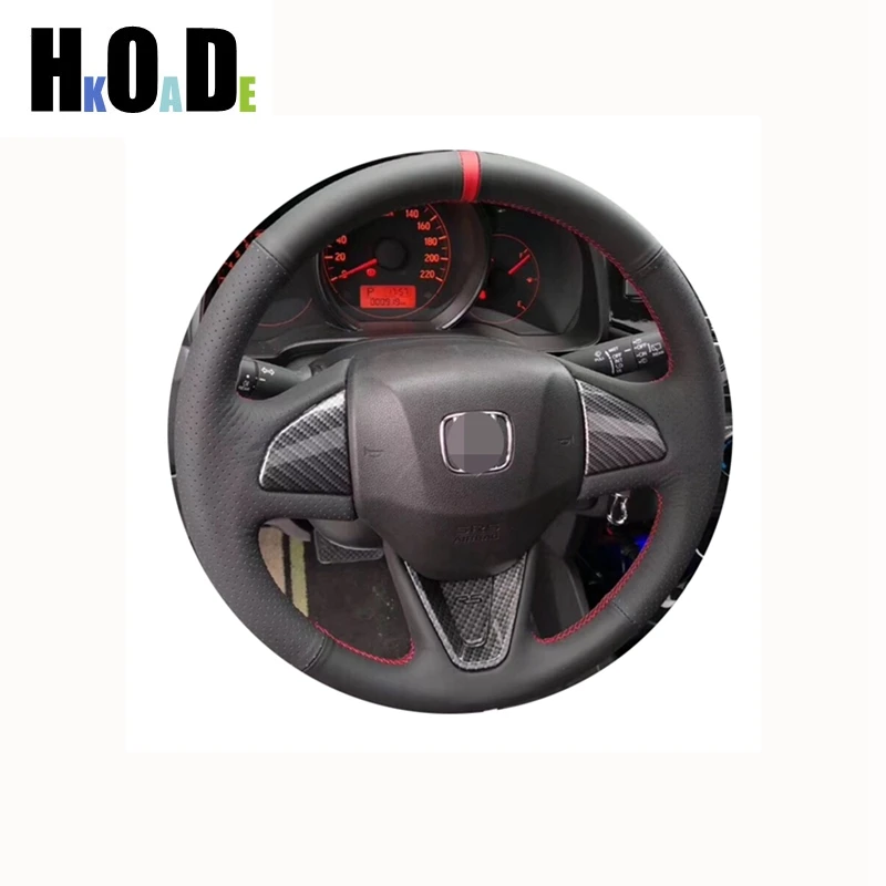

For Honda Fit City Jazz 2014 2015 HRV HR-V 2016 Vezel Hand-stitched Black Genuine Leather Car Steering Wheel Cover