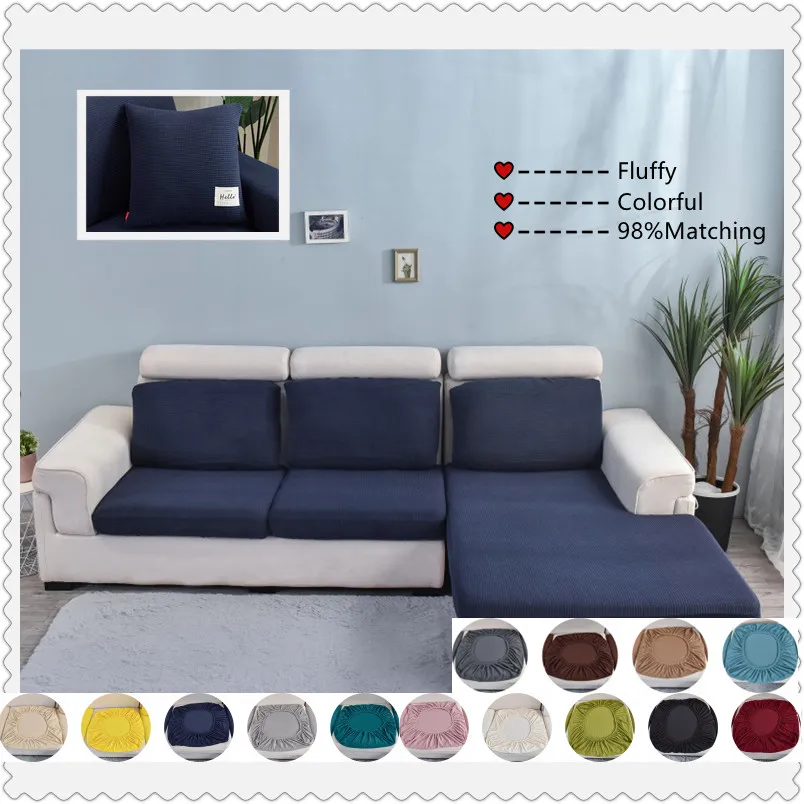 Elastic Seat Covers Furniture Protector Stretch Cushion Pillowcase L/I/C Shape Corner Sofa Solid Color Plaid Jacquard