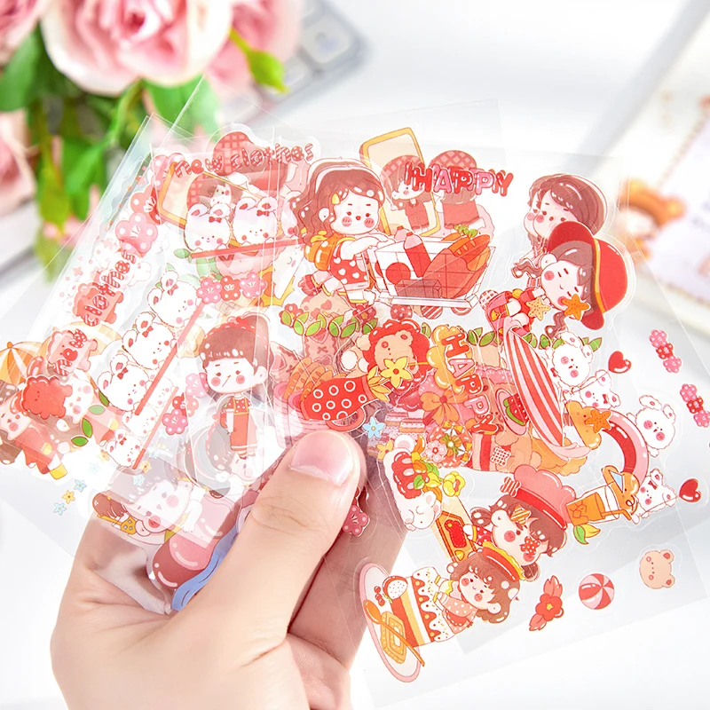 

20 листов милых наклеек в виде животных и девочек, декоративные канцелярские этикетки, эстетические скетчбук, скрапбукинг, планировщик, худо...