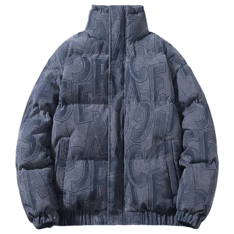 Corduroy padded jacket letter graffiti thickened cotton coat men's winter new loose bread coat coat loose tide brand all-match