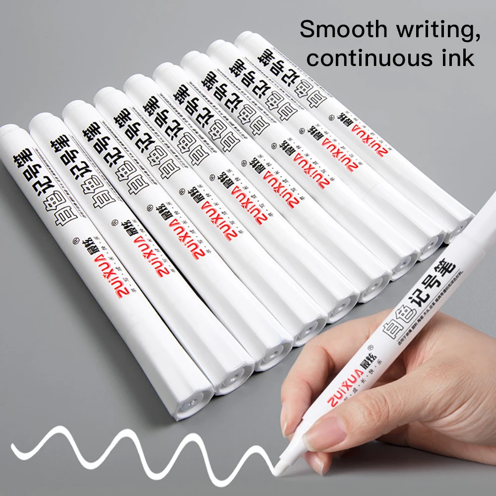 

White Marker Pen Oily Permanent Waterproof Gel Pen DIY Graffiti Notebook Tyre Sketching Markers Stationery Writing Pen Supplies