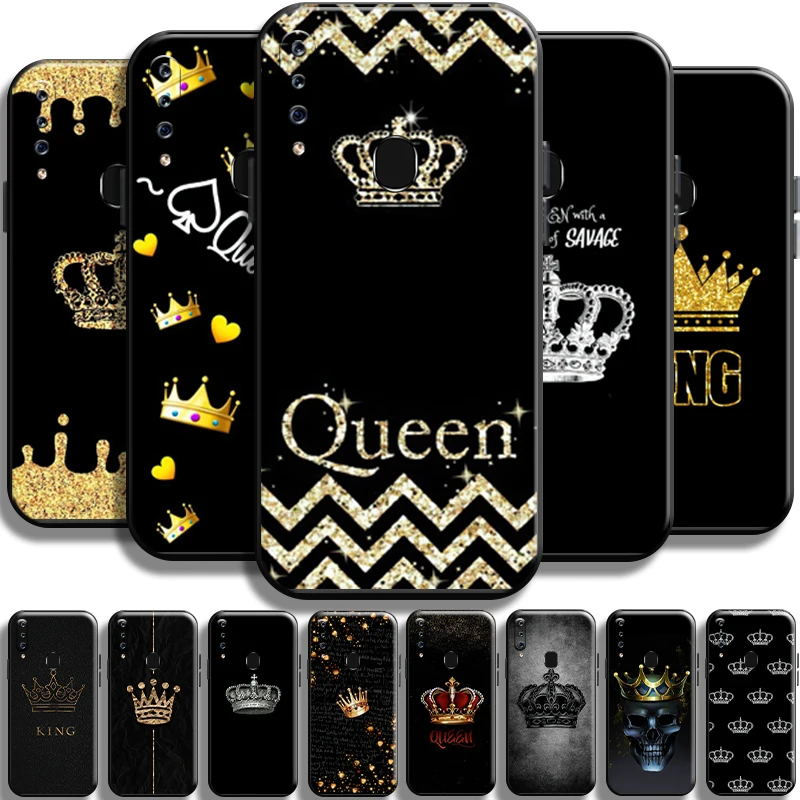

Fashion Crown Queen King For Samsung Galaxy A60 Phone Case Liquid Silicon Shockproof Carcasa Back Cover Shell Soft Black