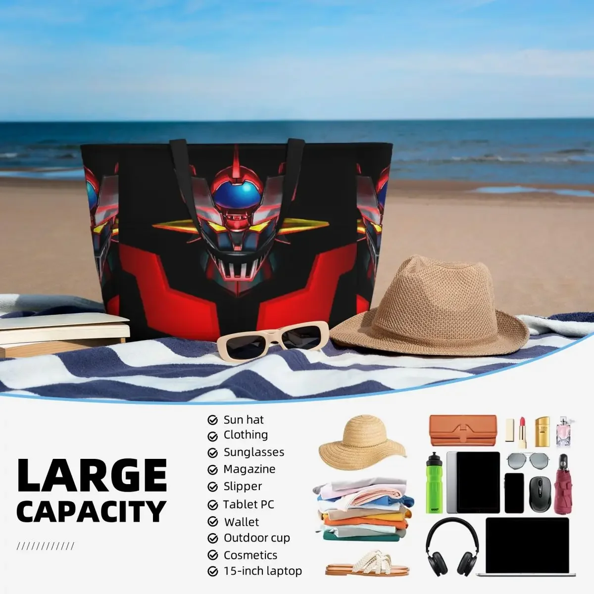 Фото Сумка-тоут Nordic Mazinger Z Anime UFO Robot Sofa Grendizer Goldorak Beach Tote Bag Yoga Duffle Large Tote Bag, женская дорожная сумка, сумка для фитнеса №5