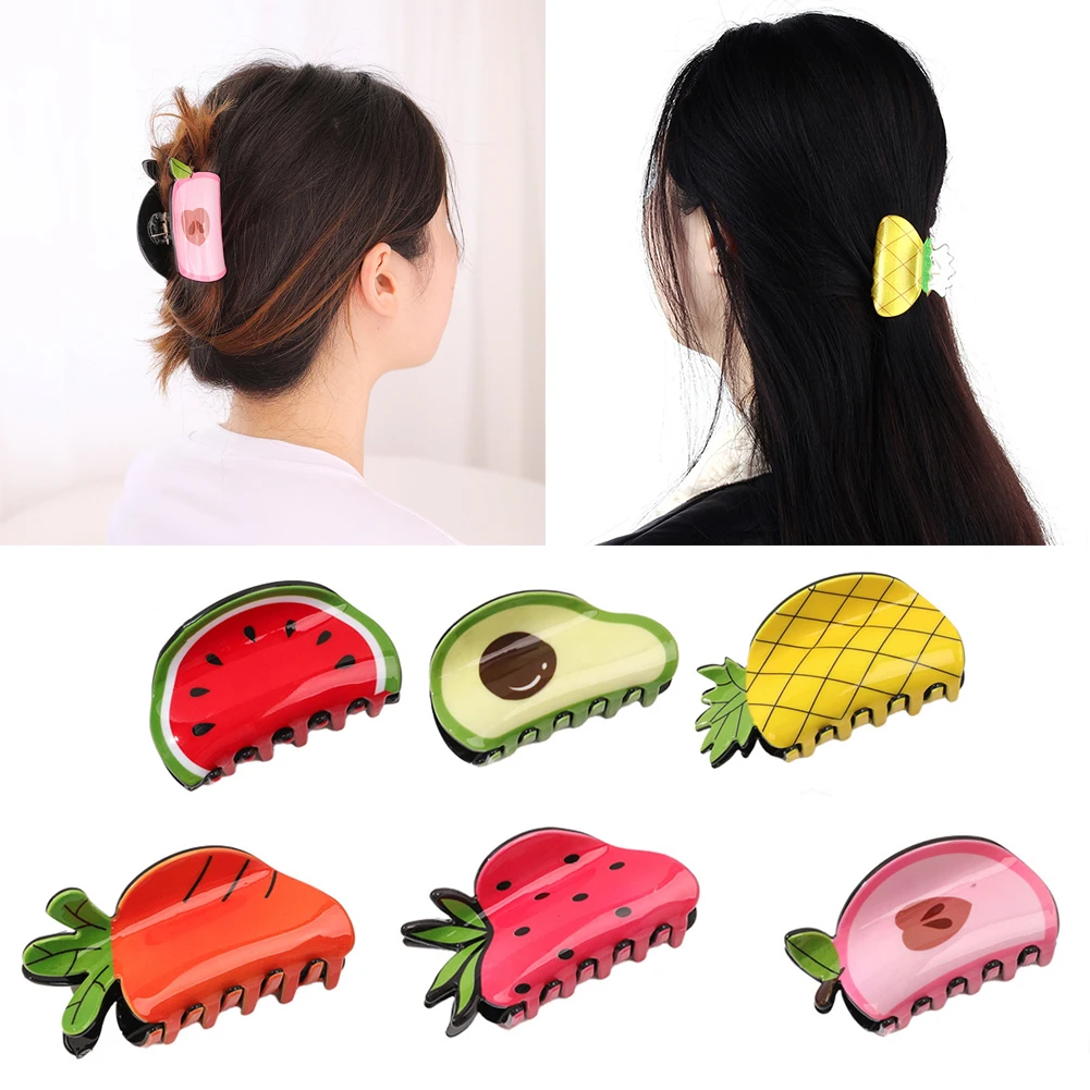 

2022 Korean Solid Color Fruit Hair Claw Clips Fashion Sweet Hair Claws Hairpin Women Girls Barrette Hair Accessories Summer New