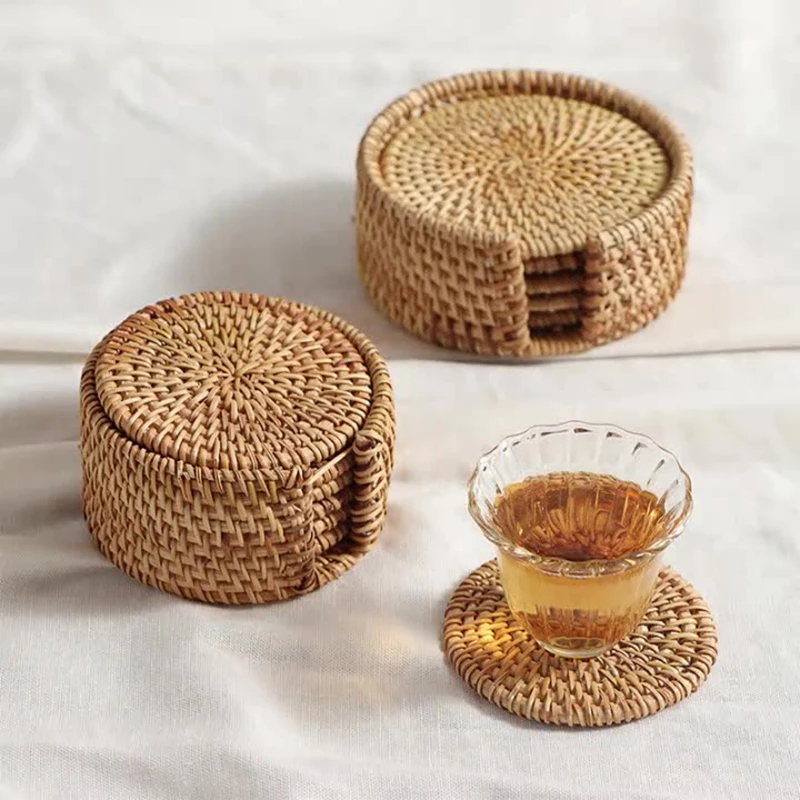 LuanQI 1Pc Natural Round Rattan Coaster Hand Made Friendly Cup Mat Tea Coffee Mug Drinks Holder Tableware Decor Insulation Pads