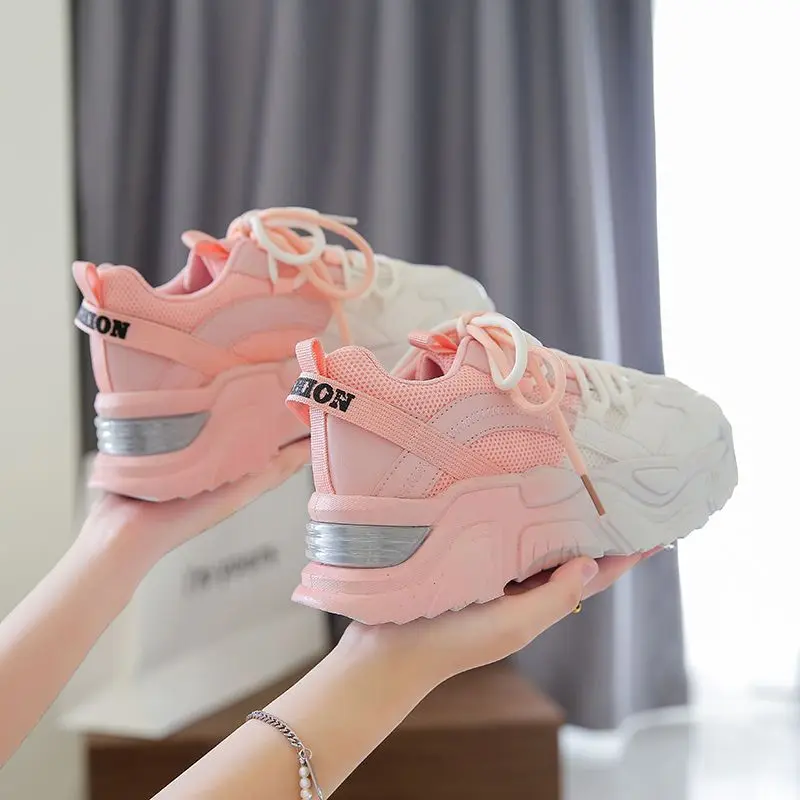 SHANPA Gradient Color Chunky Sneakers Women Summer Mesh Casual Fashion Breathable Sports Shoes Platform Height Increasing Shoes