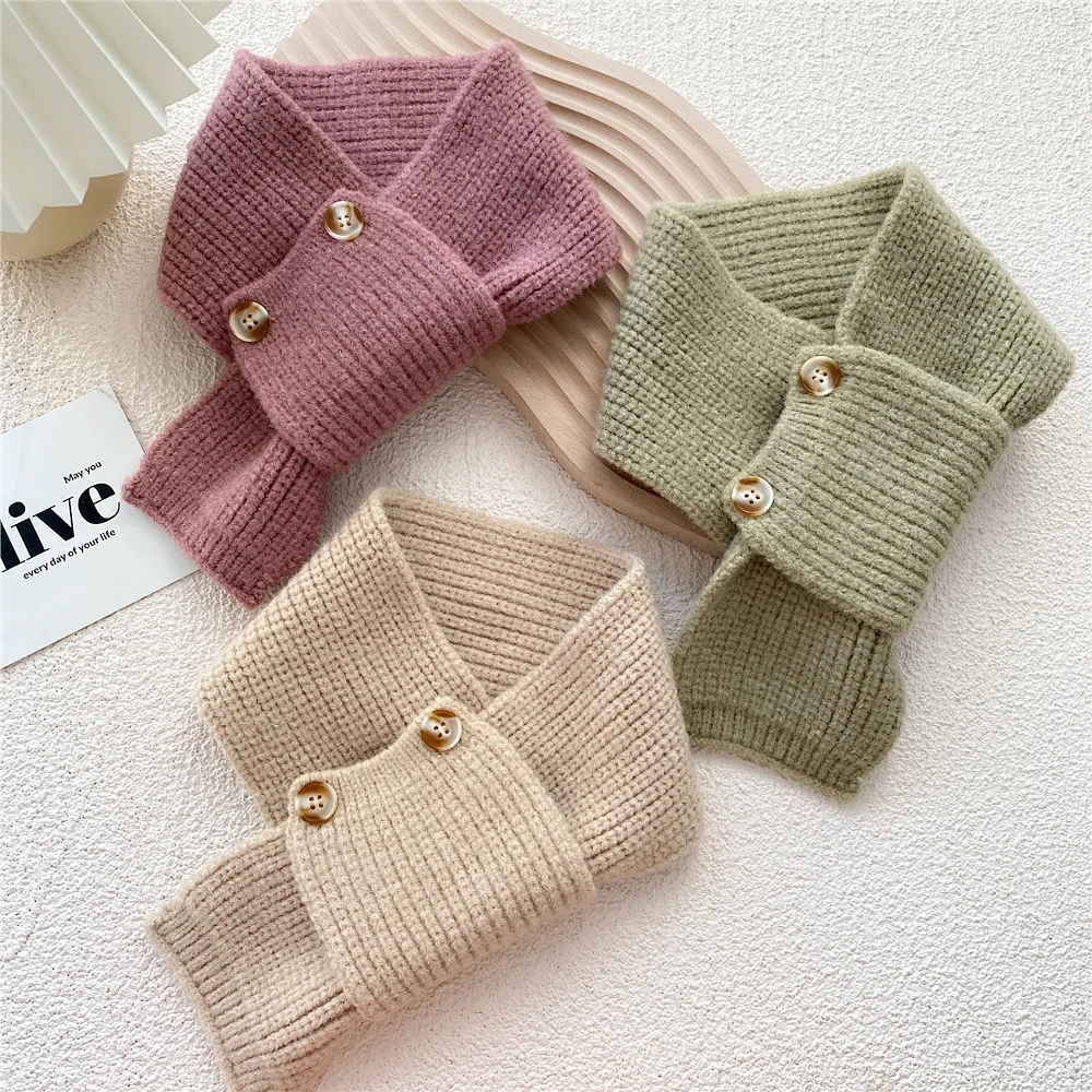 

Women Button Scarf Knitted Fake Collars Gilrs Shirt Detachable Lapel Choker Necklace Shirt False Collar Warm Bib Neck Guard